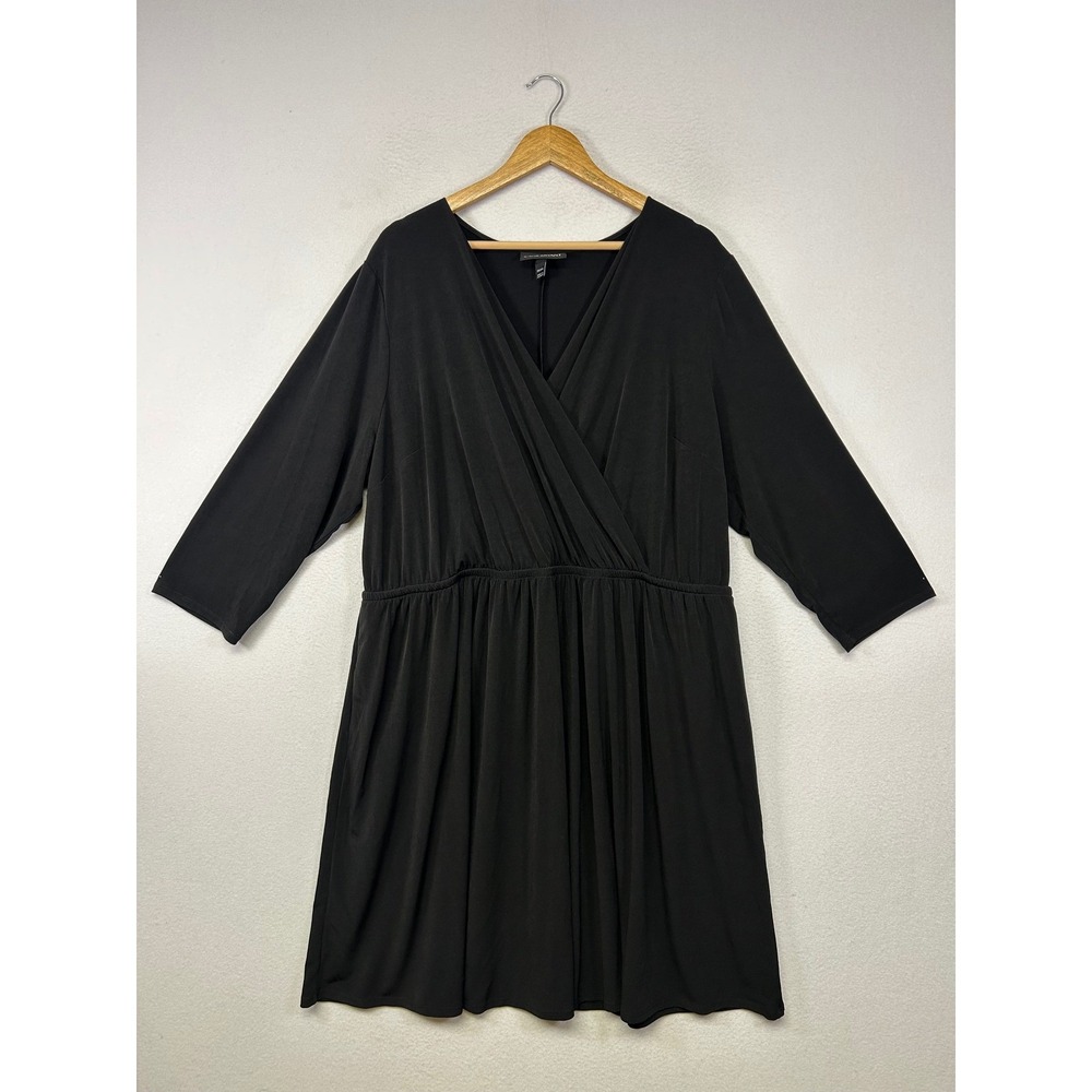 Classic Minimalist Lane Bryant Womens 22/24 Black‎ Faux Wrap V-Neck Jersey Dress